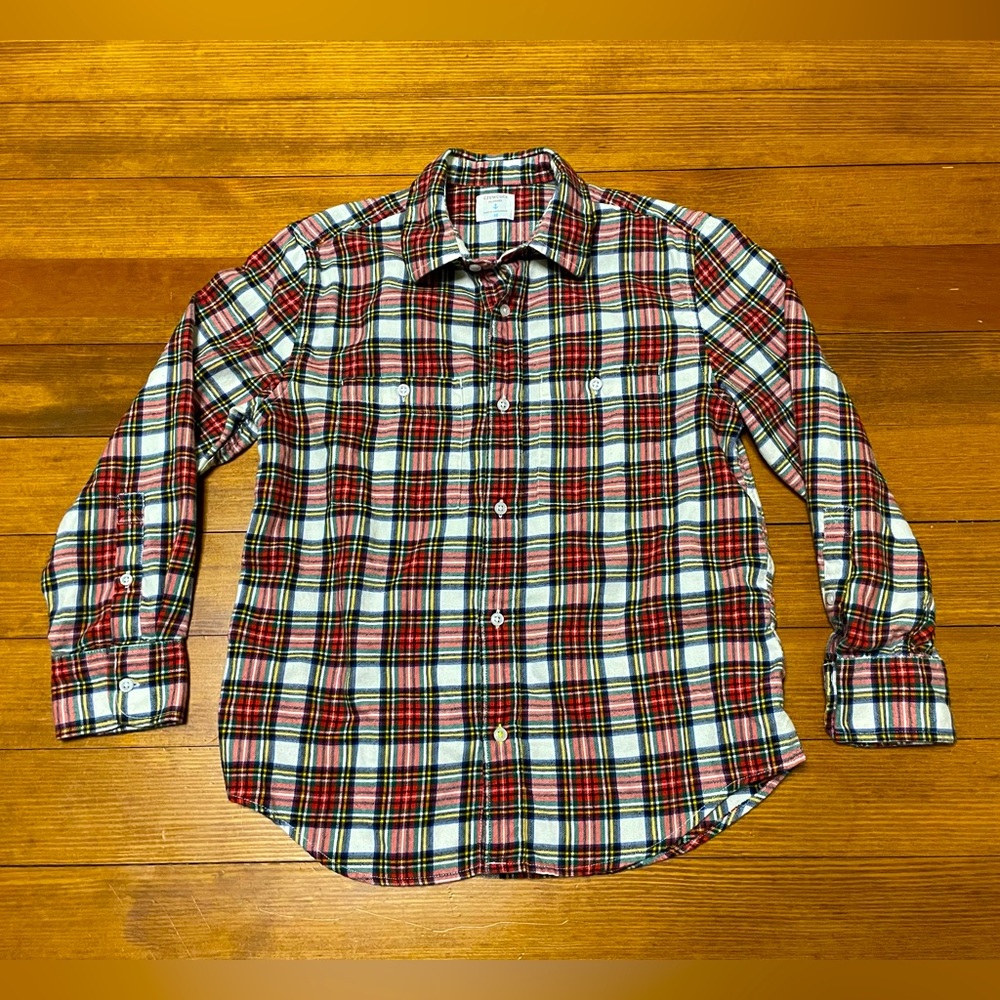 J Crew Crewcuts Red & White Plaid Flannel Button Down Collared Shirt Size 10